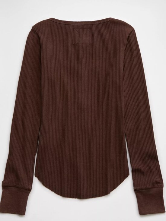 Aerie Women’s Ribbed Henley Layering T-Shirt Canyon Sun Brown Extra Large XL - Picture 4 of 16